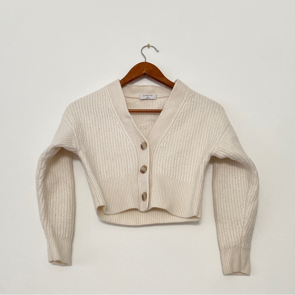 ARITZIA Babaton Canberra Merino Wool Cropped Cardigan Sweater Cream White XS